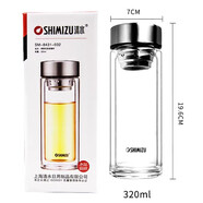 清水（SHIMIZU）清水雙層玻璃杯家用隔熱男女便攜茶杯便攜車(chē)載水杯高硼硅防燙杯 320ml 鋼本色8431