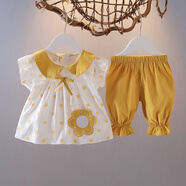 黑造品牌女童套裝兒童女裝夏季小孩子夏天服裝嬰幼兒衣服兩件套小童裝 黃色【連衣裙+褲子】 90尺碼建議1-2歲(80-90cm)