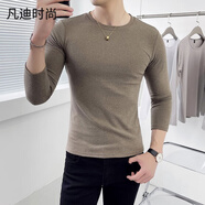 凡迪時(shí)尚（FANDISS）男士長(cháng)袖T恤雙面德絨圓領(lǐng)打底衫內搭秋衣百搭加絨保暖修身內衣潮 卡其色 M