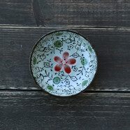 和風(fēng)四季 味碟日式釉下彩餐具手繪四方碟圓味碟調味料碟子沾碟復古餐具 紅花圓味碟(單個(gè)) 9.5cm