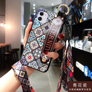 速舞 蘋果12手機殼se2女款xsmax腕帶掛繩7/8plus硅膠軟11pro max全包xr斜挎肩 蘋果12Pro【青花瓷腕帶】+長短掛繩