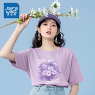 真維斯（Jeanswest）圓領(lǐng)短袖T恤女裝夏季新款甜美紫色花朵印花上衣純棉寬松打底衫JR 淺紫8310 L 170/92A