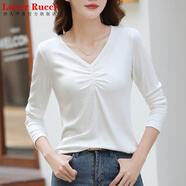 LOVER RUCCI法國2025春秋新款V領(lǐng)長(cháng)袖t恤女寬松百搭雞心領(lǐng)內搭顯瘦上衣打底衫 白色 S
