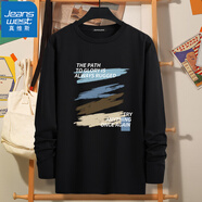 真維斯（Jeanswest）T恤男長(cháng)袖2025春秋打底衫百搭純棉上衣情侶T恤衫青少年加大碼汗衫 黑色（涂抹痕白） 2XL(推薦體重150斤-170斤左右)