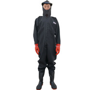 紅詩(shī)雨pvc全身下水褲捕魚(yú)抓魚(yú)挖藕服加厚涉水褲防水連體釣魚(yú)褲 黑針織手套全身 40