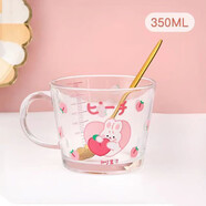 暢印ins風(fēng)可愛(ài)牛奶燕麥玻璃水杯早餐杯少女心高顏值玻璃杯 愛(ài)心兔把杯+櫻花勺子 301-400ml