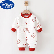迪士尼（Disney）秋冬季嬰兒衣服中厚夾棉男女寶寶秋裝連體衣新生兒哈衣爬服春秋款 紅色 大紅色滿印兔子連體保暖 66cm (11-15斤內(nèi)合適)
