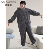 迪萊芬睡衣男秋冬季珊瑚絨保暖加厚長(cháng)款連體睡袍連帽冬天法蘭絨家居服 MZ-8406 男 2XL 碼 175-180cm 體重155-180斤