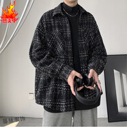 閱鄉(xiāng)胖子日系小香風(fēng)毛呢外套男大碼休閑痞帥工裝上衣秋季潮牌呢子夾克 黑色春秋款 XL 140-160斤可穿