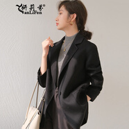 妍莉芬 短外套女裝2024年秋裝新款韓版小個(gè)子高端西裝外套毛呢大衣女 黑色 L【建議110斤-120斤】