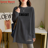 LOVER RUCCI鯊魚褲搭配的上衣純棉體恤女遮臀灰色打底衫長(zhǎng)款長(zhǎng)袖t恤女遮屁股 灰色-黑字母EINS春秋款】 L 105-120斤