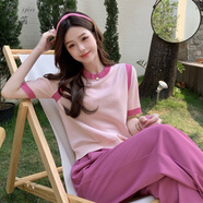 可茵（Keyin）休閑褲套裝女裝2025年新款夏款減齡時(shí)尚闊腿褲女百搭顯瘦長(zhǎng)褲子女 針織上衣+褲子 S