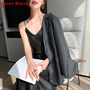 LOVER RUCCI高級感醋酸真絲緞吊帶連衣裙女春夏中長a字打底裙內(nèi)搭夏傘裙大擺 黑色 S