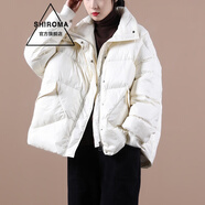 SHIROMA女裝羽絨服女短款寬松冬季新款時尚韓版暗扣斜口袋立領(lǐng)面包服女 白色 均碼