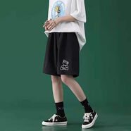 瑟空（SEKONG）2025夏新款短褲女學(xué)生休閑運動(dòng)褲寬松直筒韓版印花高腰闊腿褲LLG 黑色歪頭熊 L