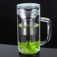 WoLong臥龍玻璃杯加厚單層水杯把手杯茶水分離泡茶不燙手大容量杯耐高溫 弧頂透明 500ml單層 茶水分離 把手杯