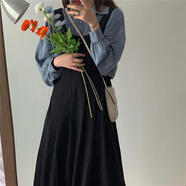 蘭威費(fèi)雷學(xué)院風(fēng)甜美背帶裙女學(xué)生秋季韓版寬松中長款吊帶連衣裙 黑色背帶裙(關(guān)注店鋪) M