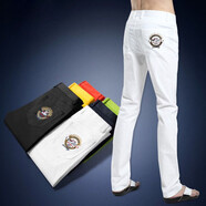 杰克查爾斯白色褲子男修身夏季薄款男士休閑褲小直筒白褲男彈力刺繡潮男彩褲 5039-白色 30