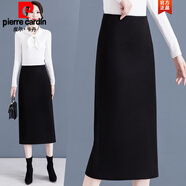 皮爾卡丹（pierre cardin）秋冬季半身裙女加厚毛呢裙子2023新款秋款中長款高個(gè)子直筒冬裙子 黑色 【過膝長裙】 4XL 32