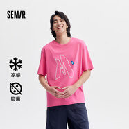 森馬短袖T恤男夏季涼感抗菌寬松上衣不規(guī)則印花情侶裝中性風(fēng) 玫紅60162 170/88A/M