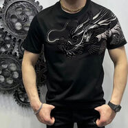 SZVB過肩龍t恤男夏季新款男裝印花龍短袖中國龍形圖案圓領(lǐng)中國風(fēng)短恤 黑銀 3XL 170-190斤