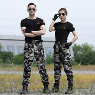 盾郎夏季體能服短袖圓領(lǐng)迷彩服套裝T恤男女學(xué)生軍訓(xùn)服訓(xùn)練作訓(xùn)迷彩褲 黑色T恤+迷彩褲 170/L