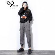 朵粉兒 燈芯絨休閑工裝褲女秋冬2020新款韓版顯瘦哈倫褲百搭bf束腳蘿卜褲潮 灰色 L