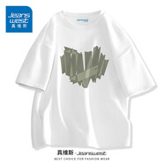真維斯（Jeanswest）青少年港風(fēng)t恤男女短袖夏季純棉高支數寬松情侶ins潮流半袖體恤JR 白（膠帶心） XL 【適合130-160斤】