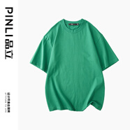 品立（PINLI）T恤男短袖100%純棉休閑打底衫純色圓領(lǐng)男士半袖體恤上衣 綠色 2XL 185