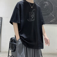 西域傳奇 短袖t恤男冰絲夏季新款潮流百搭簡(jiǎn)約字母高街半袖體恤休閑五分袖 黑色460 5XL