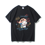 幕后英雄蠟筆小新t恤韓版寬松純棉短袖潮新款卡通動(dòng)漫情侶裝 黑色 L （115-135斤）