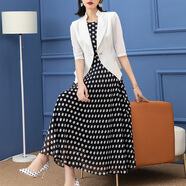 首尚格釋白色小西裝套裝裙秋款女裝2025年新款黑色波點(diǎn)裙子兩件套7338 黑底波點(diǎn)套裝 M