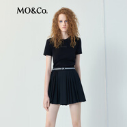 MO&Co.閃鉆標語正肩修身彈力百搭T恤黑色白色美式復古時尚上衣上裝 黑色-第1批 建議和客服確認尺碼哦 M 165 建議和客服確認尺碼哦