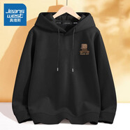 真維斯（Jeanswest） 連帽衛衣男春秋季學(xué)生時(shí)尚潮流套頭衫情侶百搭休閑外套寬松上衣 黑色(盒子熊胸標) L /175(體重120-140斤左右)
