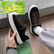 新上市秋季新款百搭面包鞋男潮流日系丑萌大頭休閑港風(fēng)男鞋冬季加絨 黑色(主圖款) 42