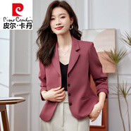 皮爾卡丹（pierre cardin）2024新款感小西裝外套女春秋小個子短款時尚氣質(zhì)休閑西服上衣 梅子色西裝 3XL 130-139斤