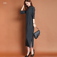 沐漓云針織連衣裙女2023秋冬新款氣質(zhì)百搭過(guò)膝長(cháng)款毛衣裙裙子 灰藍色連衣裙 L/碼(建議110-119斤穿)