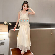 卡兔藍貓（KATULANMAO）女童夏裝連衣裙2023新款夏季女大童海邊度假裙波西米亞沙灘吊帶裙 單馬甲 150cm
