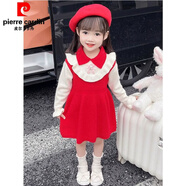 皮爾卡丹（pierre cardin）女童針織連衣裙3~14歲穿春秋韓版時尚洋氣甜美寶寶公主風(fēng)毛衣裙潮 紅色款 120 115-125cm