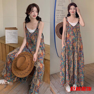 tromlfz寬松休閑慵懶風(fēng)oversize吊帶連體褲女夏季彩色背帶闊腿褲 彩色背帶褲 XL 建議130-145斤