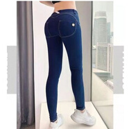 蜜桃臀緊身牛仔褲彈力全拉鏈女褲約會(huì )打穿 深藍色 S