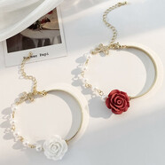 蔓笙手鏈女法式玫瑰花朵人造珍珠蝴蝶拼接學(xué)生生日禮物送女友送閨蜜 紅玫瑰手鏈