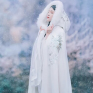 卡輯（KAARJIYY）斗篷漢服女毛領(lǐng)長款加絨加厚外套中國風(fēng)學(xué)生披風(fēng)古裝披肩秋冬裝 白色納蘭詞斗篷 【加絨款】 均碼