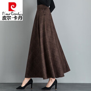 皮爾卡丹（pierre cardin）2023秋冬毛呢格子半身裙女百搭高腰A字裙中長款加厚顯瘦大號長裙 棕紅暗格子 XL