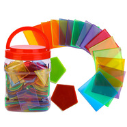 柏果光影游戲開(kāi)放性材料透光彩色積木玩具光影板蒙氏華德福 5cm透明幾何片 144片桶裝