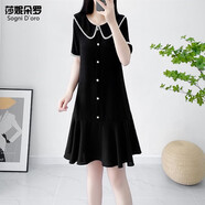 莎妮朵羅加肥加大碼女裝2025夏裝韓版新款胖MM娃娃領(lǐng)黑色短袖連衣裙17992 黑色-預售7天發(fā)貨 3XL建議140-160斤穿著