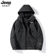 吉普（JEEP）沖鋒衣外套男士夾克秋冬季防風(fēng)防水時(shí)尚休閑情侶三合一外套女團購 黑色【三合一】 L 【建議150-165】斤