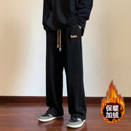 康坦汀 褲子男春秋季ins高街潮牌休閑褲寬松學(xué)生運(yùn)動(dòng)長(zhǎng)褲直筒前衛(wèi)闊腿褲 黑色加絨 XL