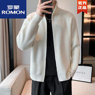 羅蒙（ROMON）2025新款春秋季毛衣開衫薄款針織衫男士韓版潮純色長袖拉鏈男外套 白色 XL 130-145斤