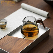 左茗右器公道杯三件套加厚玻璃分茶器帶過濾網(wǎng)茶漏一體茶具配件耐熱勻杯 木把煙灰公杯400ml